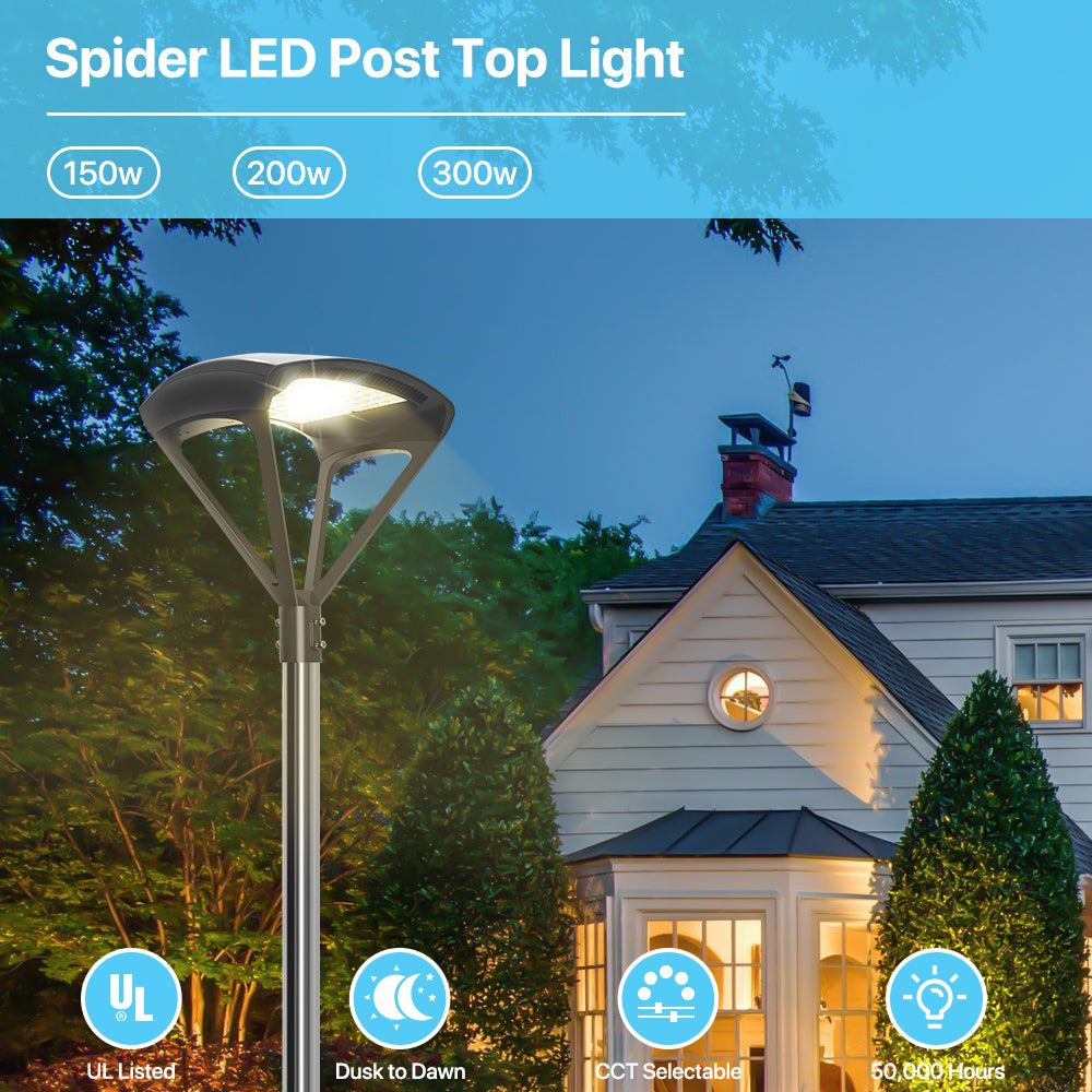 Contractor's Select -Spider LED Post Top Lights- TP500 Series 150W/200/300W Wattage AC277-480V For Commercial Project